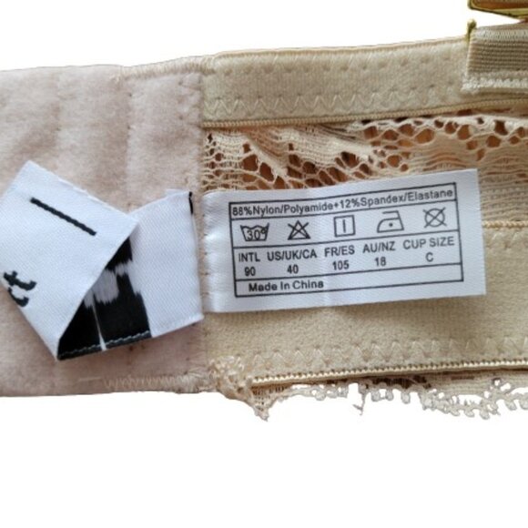 (2) 40C Lace T-shirt Bras Black & Beige Push-Up Convertible Padded Underwired - Picture 6 of 16